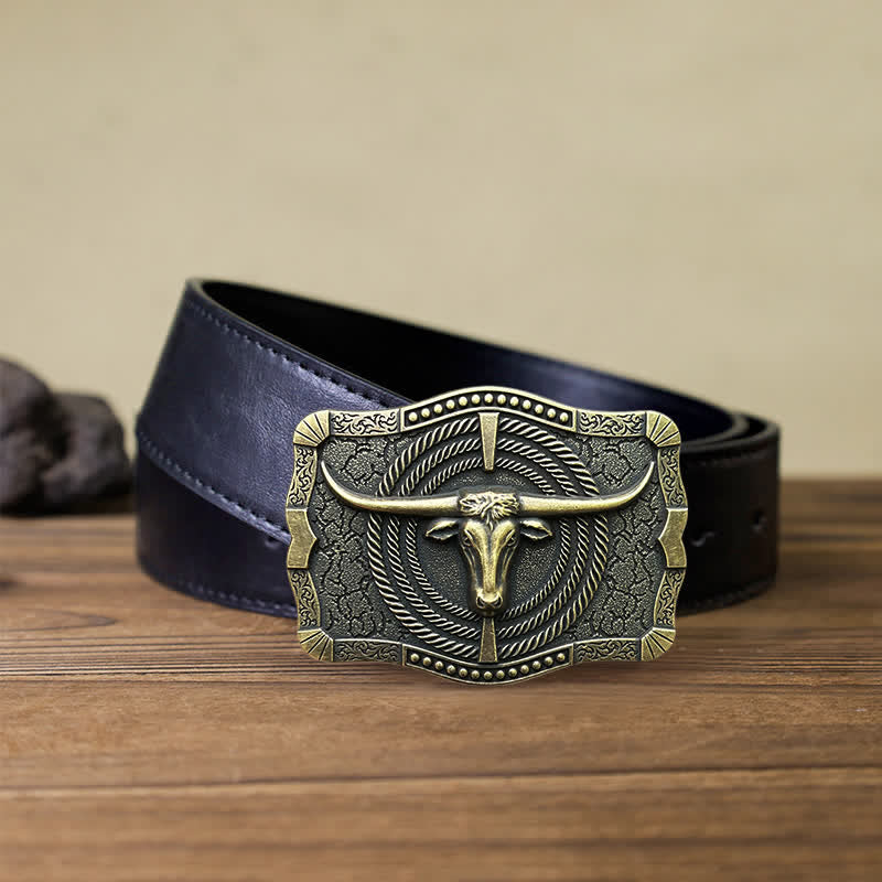 Men's DIY Western Bull Head Buckle Leather Belt - Image 12