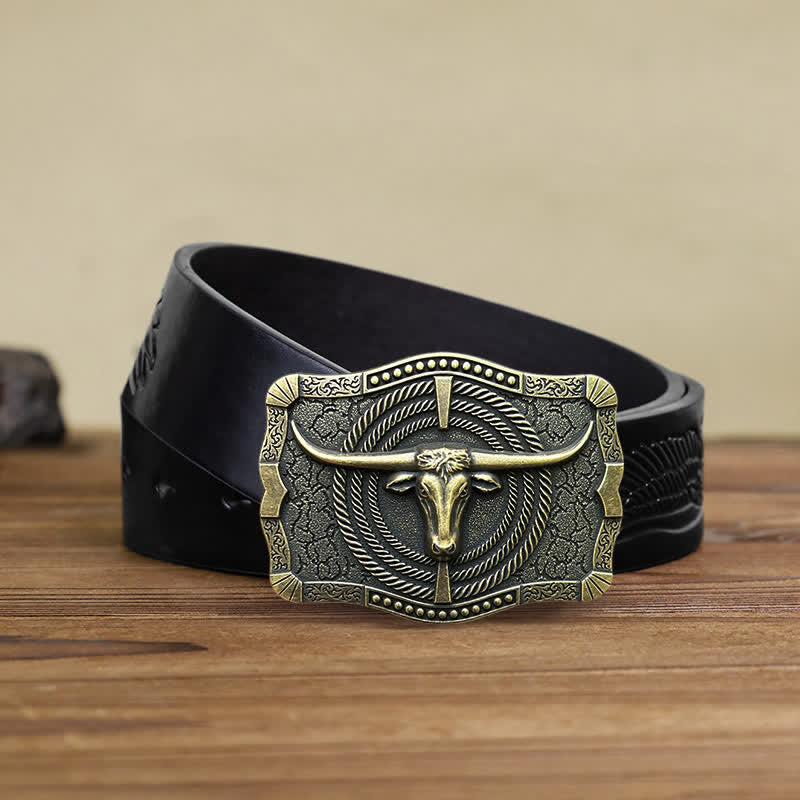 Men's DIY Western Bull Head Buckle Leather Belt - Image 13