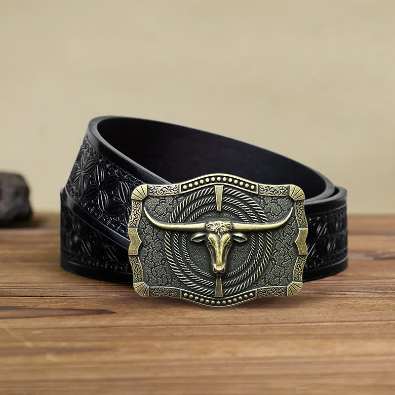 Men's DIY Western Bull Head Buckle Leather Belt - Image 14