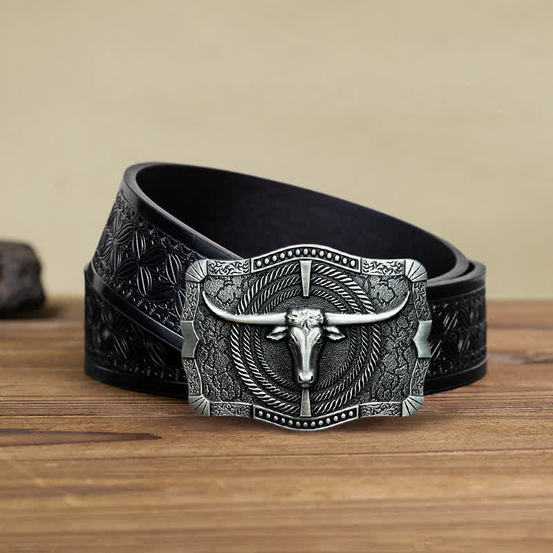 Men's DIY Western Bull Head Buckle Leather Belt - Image 6