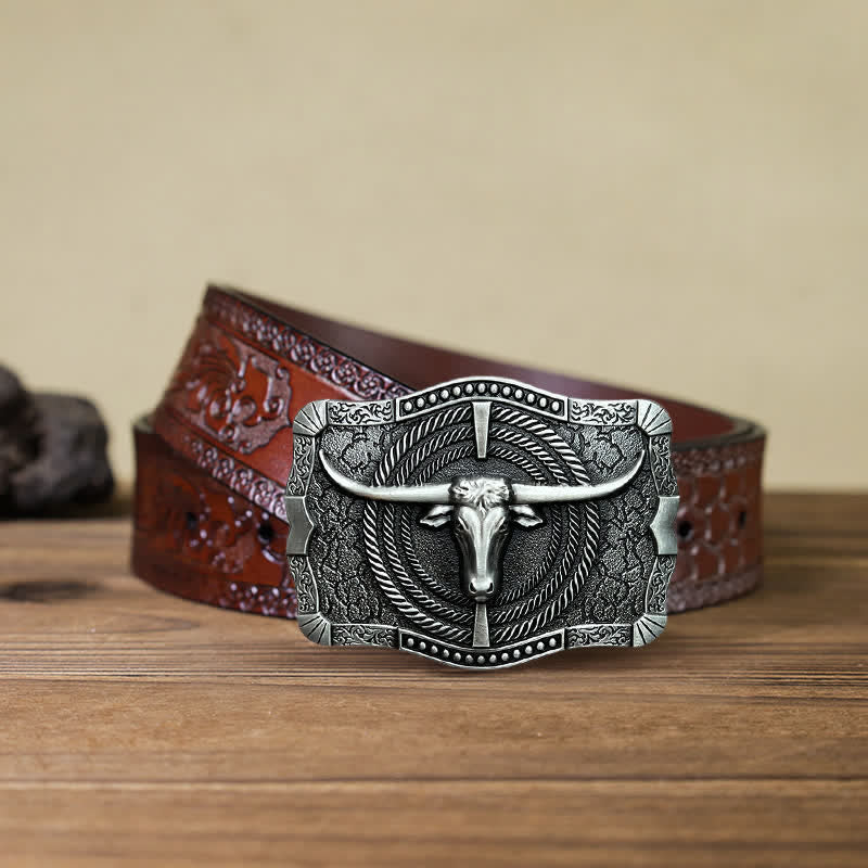 Men's DIY Western Bull Head Buckle Leather Belt - Image 8