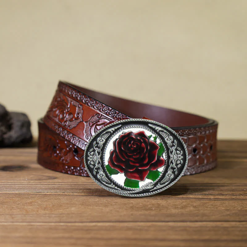 Men's DIY Western Colorful Rose Buckle Leather Belt - Image 10