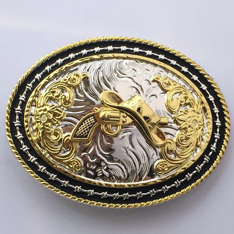 Men's DIY Western Cowboy Golden Oval Buckle Leather Belt - Image 18