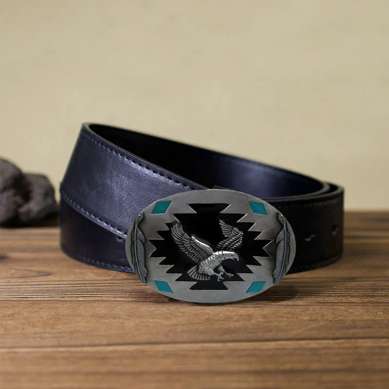 Men's DIY Western Flying Eagle Buckle Leather Belt - Image 4
