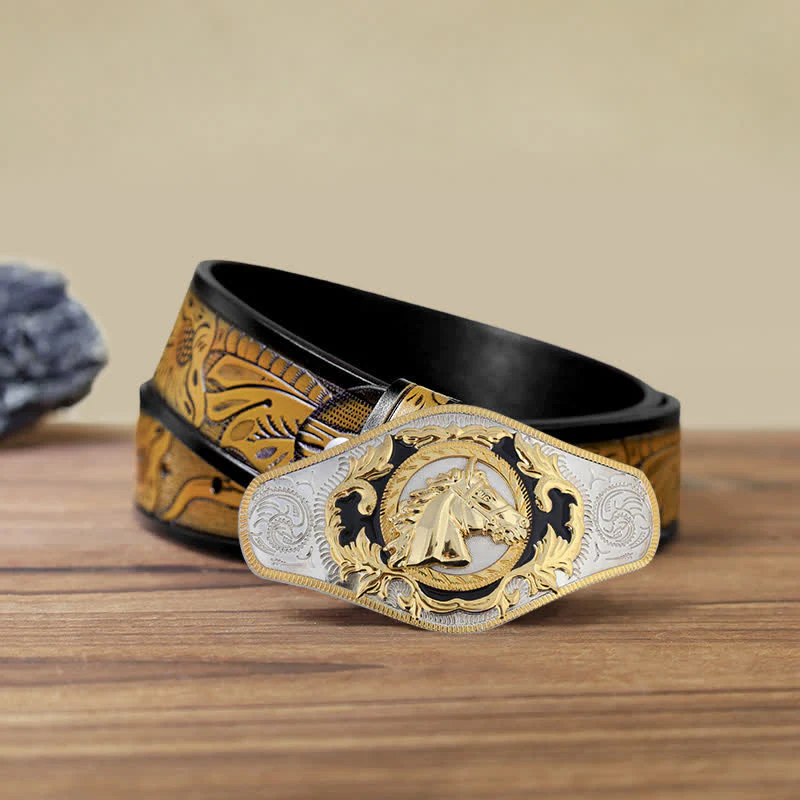 Men's DIY Western Golden Animal Buckle Leather Belt - Image 10