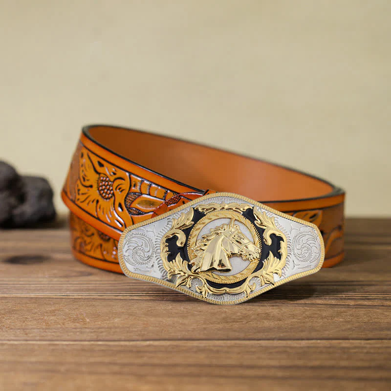 Men's DIY Western Golden Animal Buckle Leather Belt - Image 11
