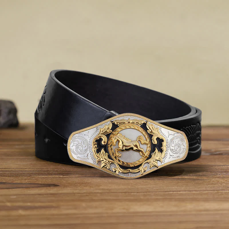 Men's DIY Western Golden Animal Buckle Leather Belt - Image 14