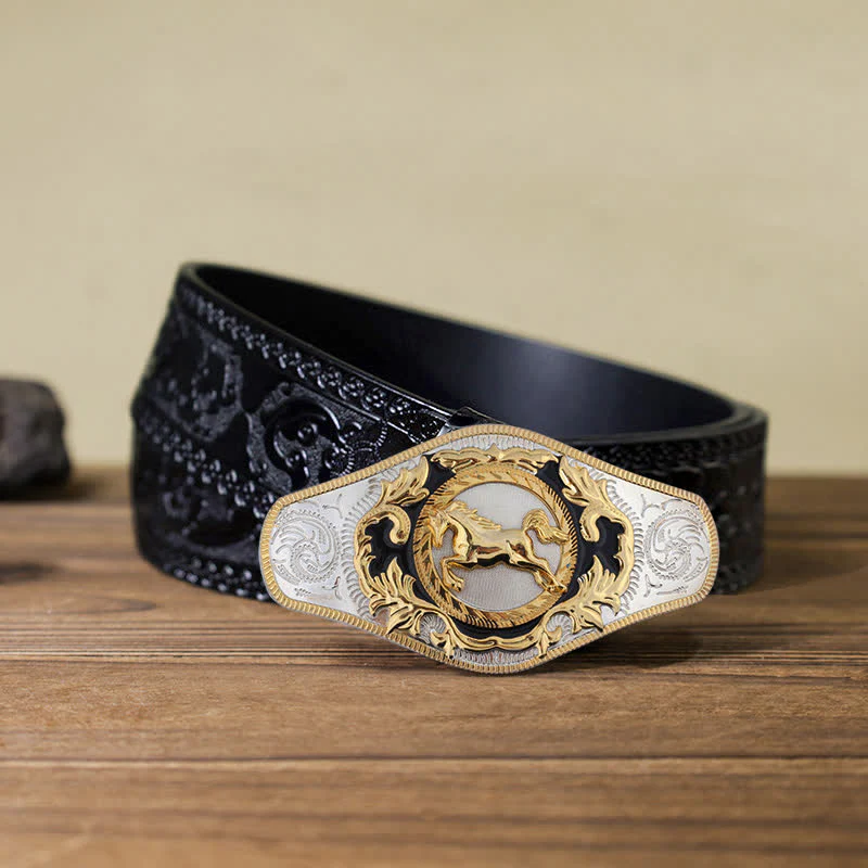 Men's DIY Western Golden Animal Buckle Leather Belt - Image 16