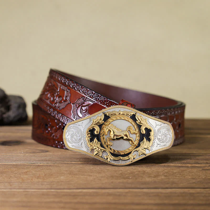 Men's DIY Western Golden Animal Buckle Leather Belt - Image 17