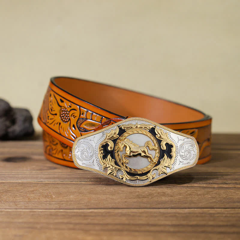 Men's DIY Western Golden Animal Buckle Leather Belt - Image 19