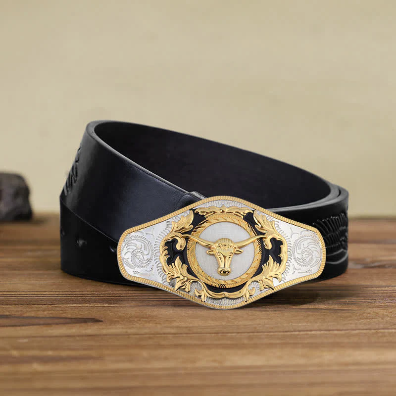 Men's DIY Western Golden Animal Buckle Leather Belt - Image 22