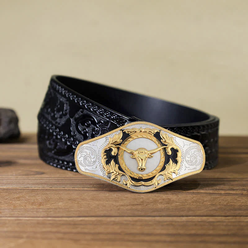 Men's DIY Western Golden Animal Buckle Leather Belt - Image 24