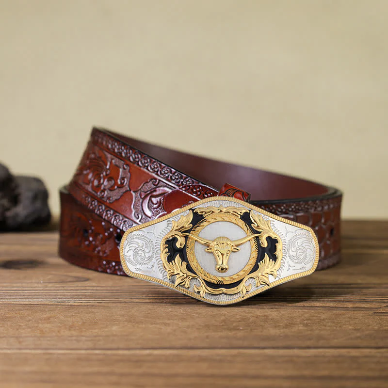 Men's DIY Western Golden Animal Buckle Leather Belt - Image 25