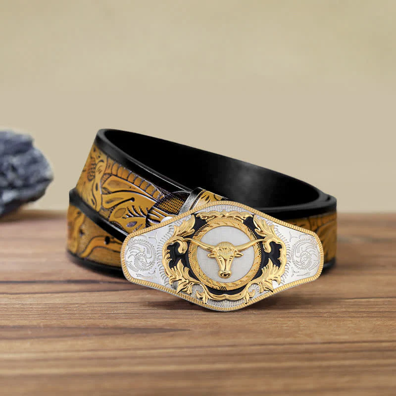 Men's DIY Western Golden Animal Buckle Leather Belt - Image 26