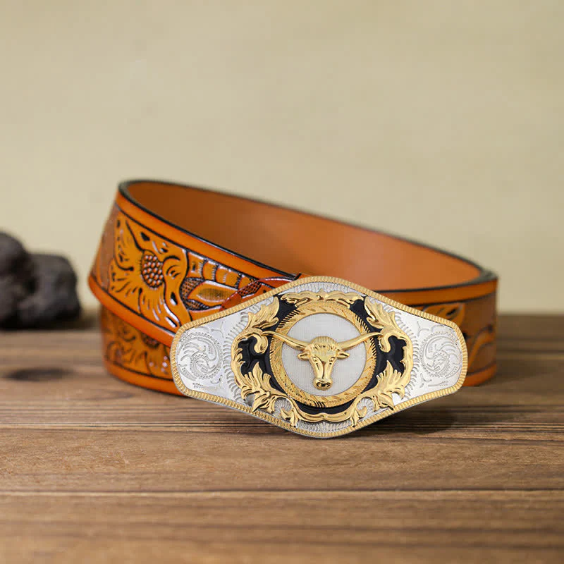 Men's DIY Western Golden Animal Buckle Leather Belt - Image 27