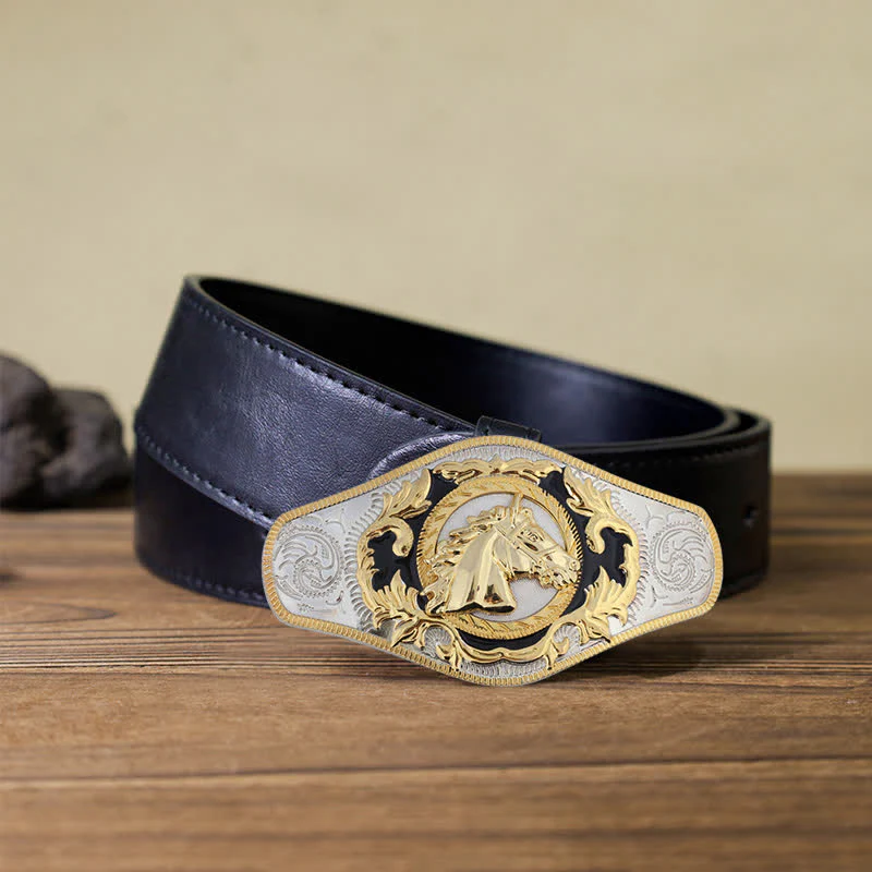 Men's DIY Western Golden Animal Buckle Leather Belt - Image 5