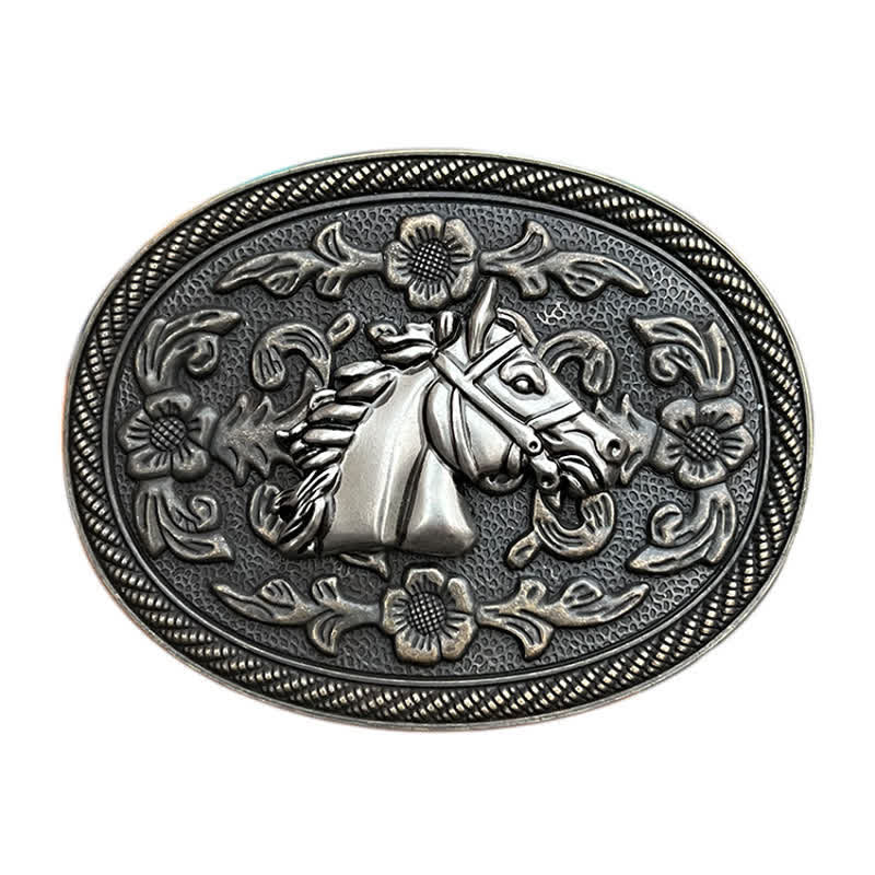 Men's DIY Western Horse Floral Buckle Leather Belt - Image 2