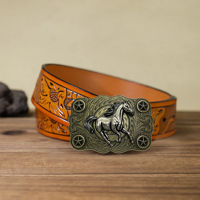 Men's DIY Western Wild Horse Buckle Leather Belt - Image 10
