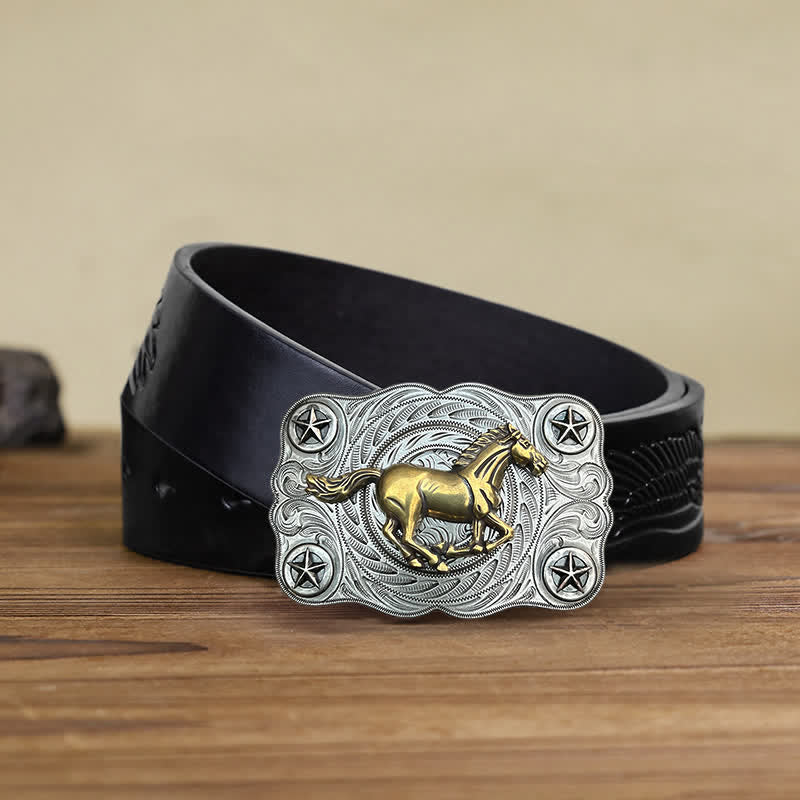 Men's DIY Western Wild Horse Buckle Leather Belt - Image 14