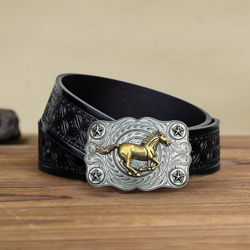 Men's DIY Western Wild Horse Buckle Leather Belt - Image 15