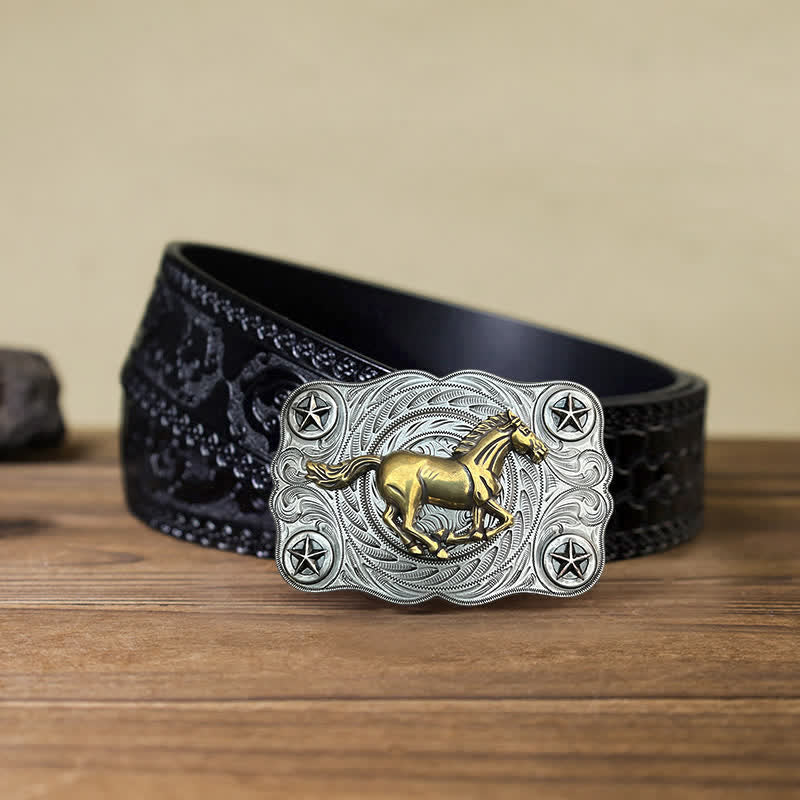 Men's DIY Western Wild Horse Buckle Leather Belt - Image 16