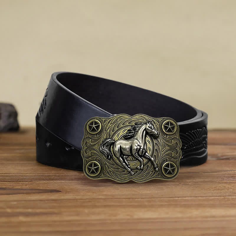 Men's DIY Western Wild Horse Buckle Leather Belt - Image 5
