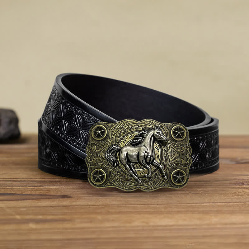 Men's DIY Western Wild Horse Buckle Leather Belt - Image 6