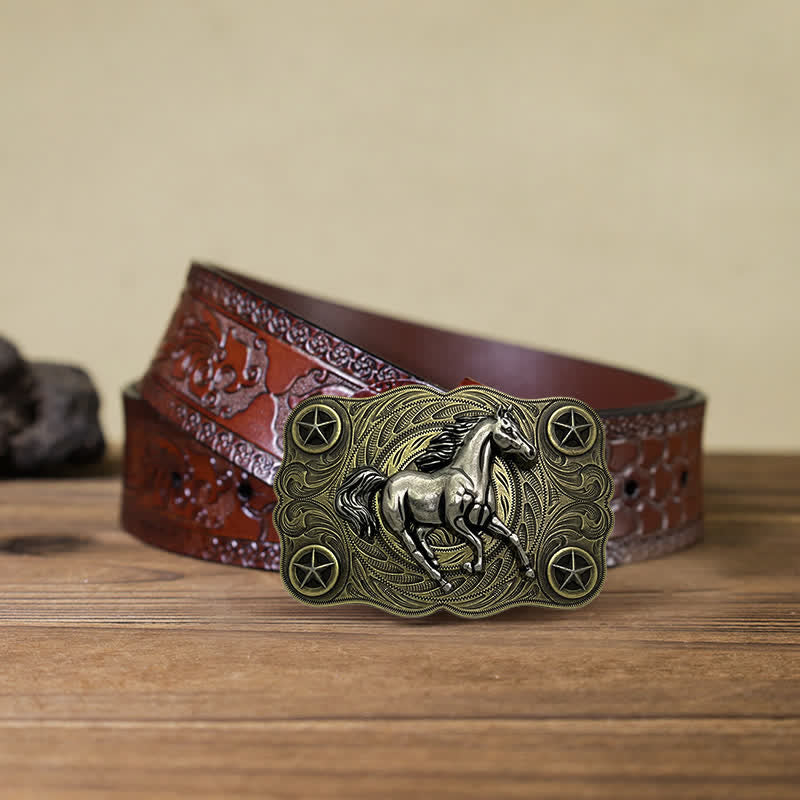 Men's DIY Western Wild Horse Buckle Leather Belt - Image 8