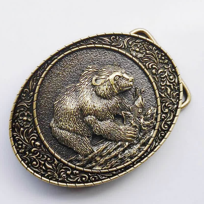 Men's DIY Wild Animal Bear Bull Buckle Leather Belt - Image 4