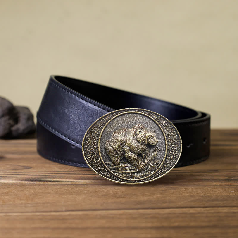 Men's DIY Wild Animal Bear Bull Buckle Leather Belt - Image 5