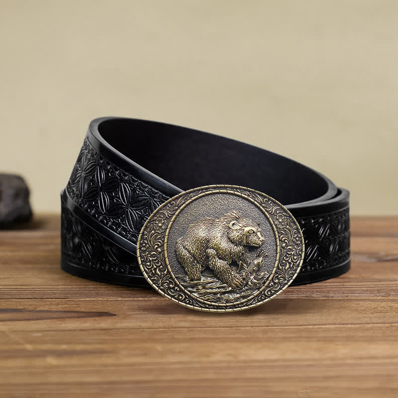 Men's DIY Wild Animal Bear Bull Buckle Leather Belt - Image 7