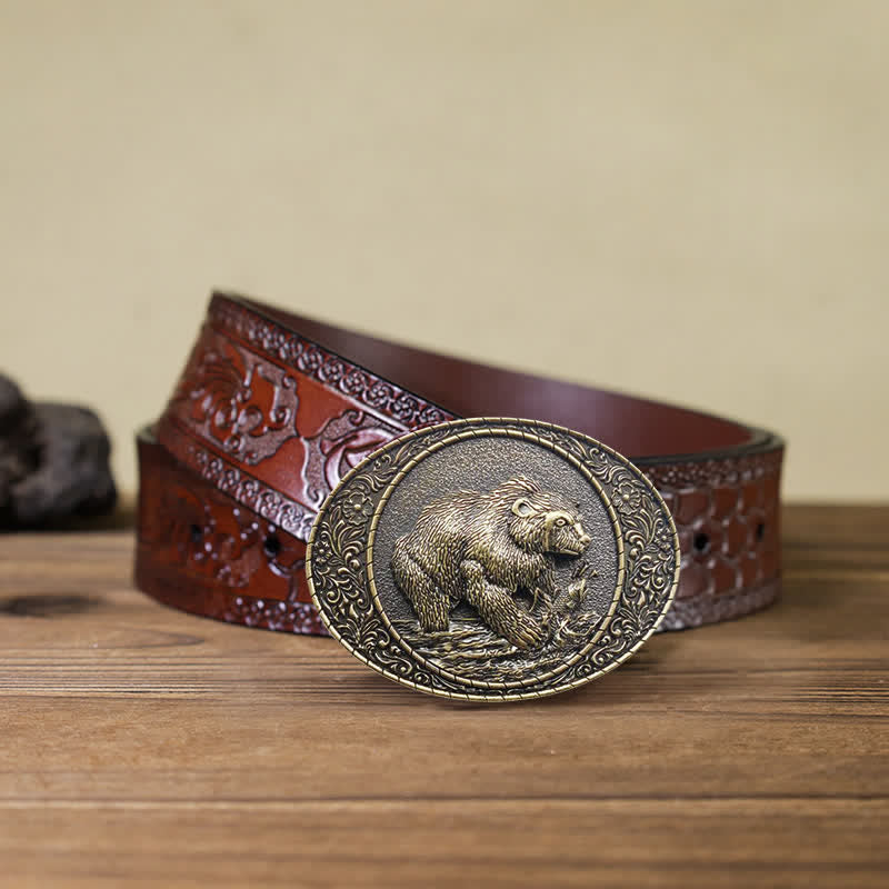 Men's DIY Wild Animal Bear Bull Buckle Leather Belt - Image 9