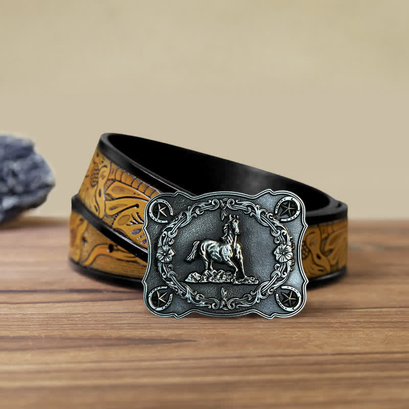 Men's DIY Wild Running Horse Buckle Leather Belt - Image 15