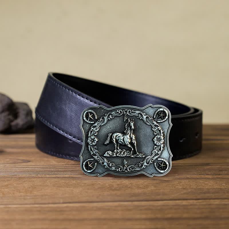 Men's DIY Wild Running Horse Buckle Leather Belt - Image 5