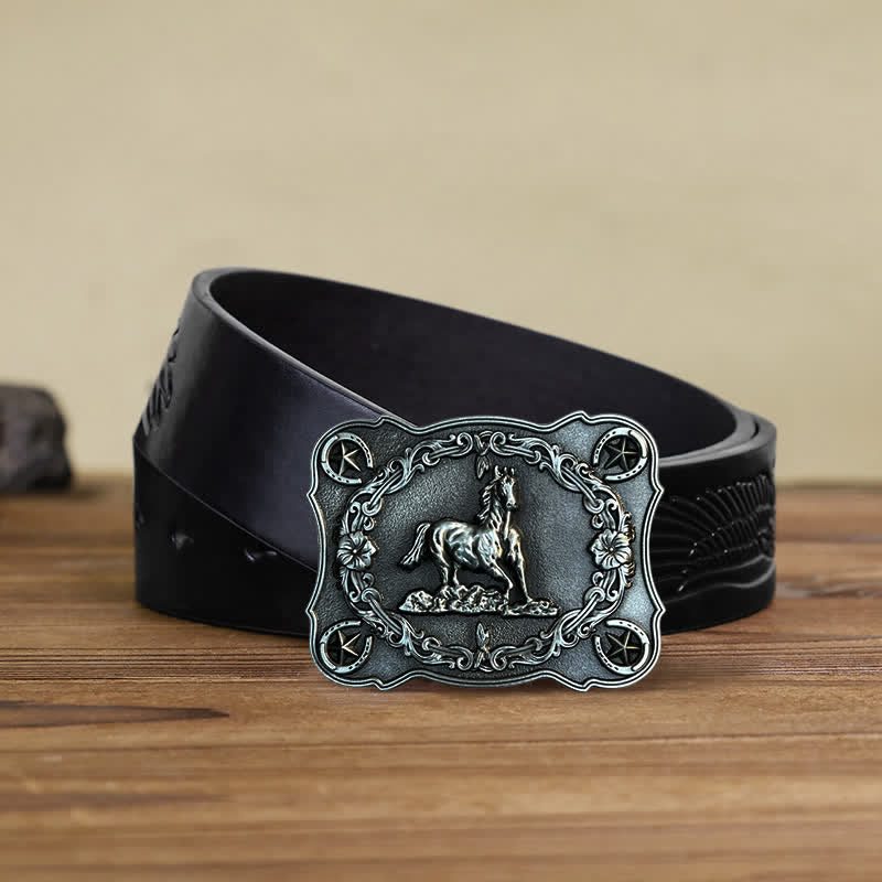 Men's DIY Wild Running Horse Buckle Leather Belt - Image 7
