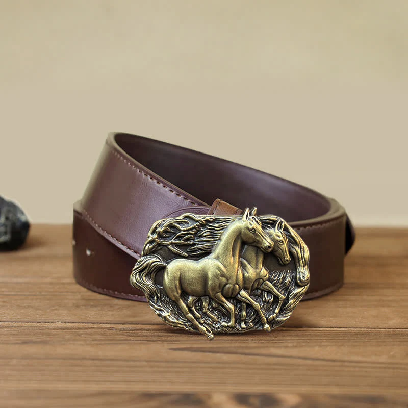 Men's DIY Wild Running Horses Buckle Leather Belt - Image 12
