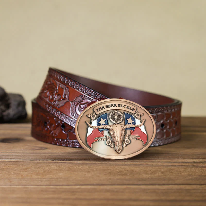 Men's DIY Wild West Bull Creative Beer Holder Buckle Leather Belt - Image 25