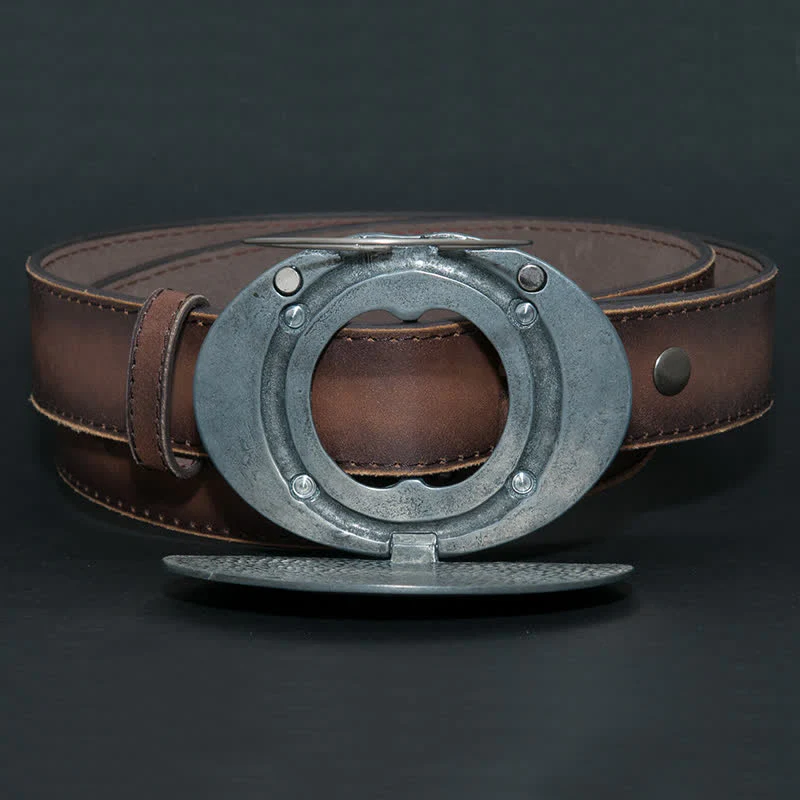 Men's DIY Wild West Bull Creative Beer Holder Buckle Leather Belt - Image 6