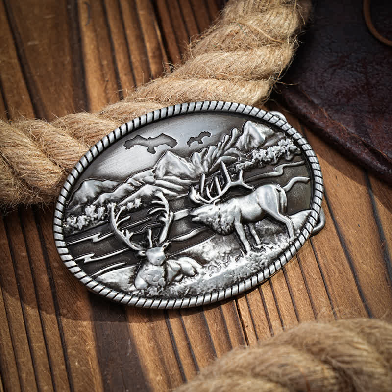 Men's DIY Wildlife Deers Western Style Buckle Leather Belt - Image 2