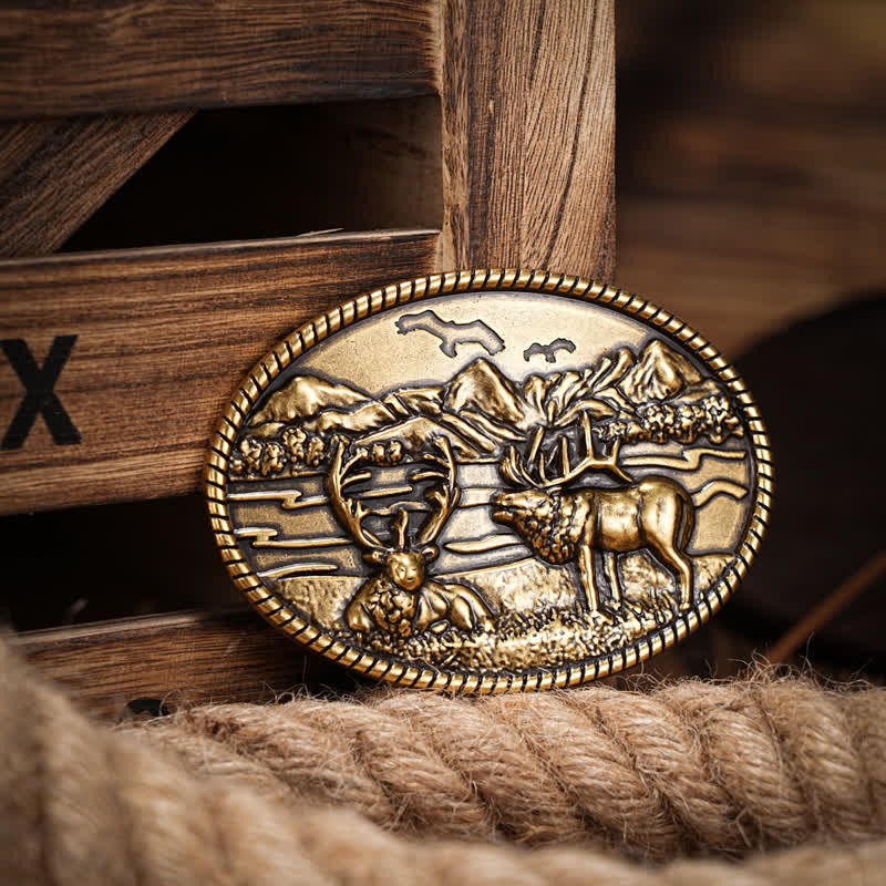 Men's DIY Wildlife Deers Western Style Buckle Leather Belt - Image 8