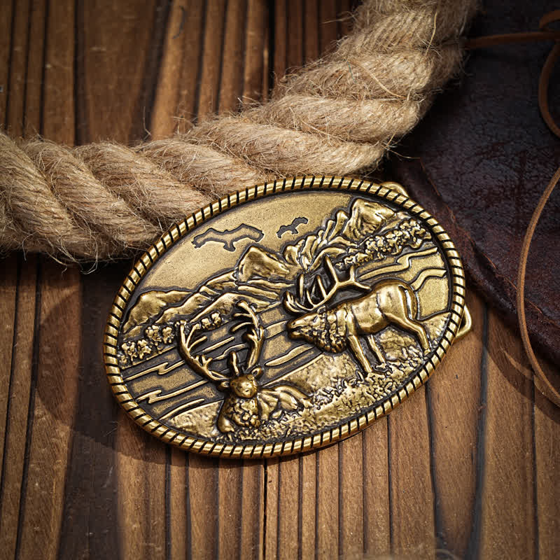 Men's DIY Wildlife Deers Western Style Buckle Leather Belt - Image 9