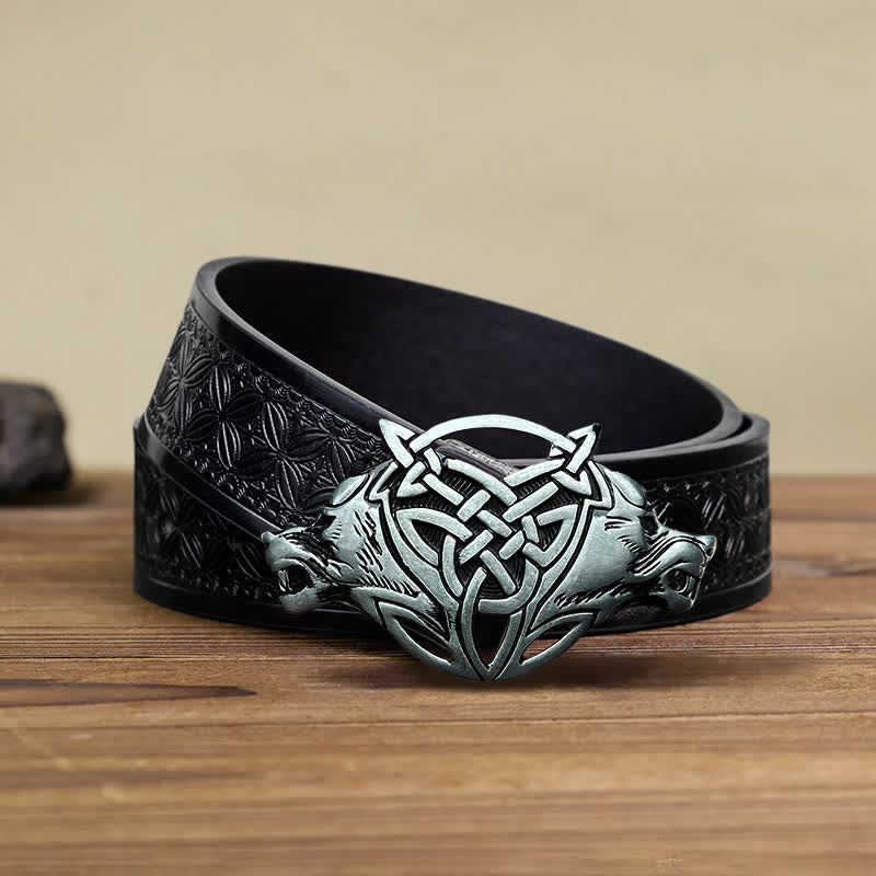Men's DIY Wolf Head Celtic Knot Buckle Leather Belt - Image 6