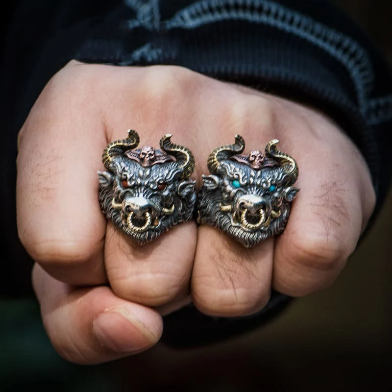 Men's Domineering Bull Turquoise Eyes Adjustable Ring - Image 2