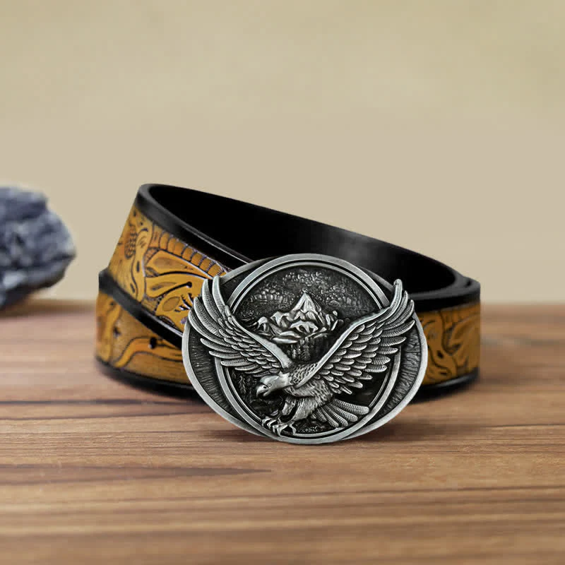 Men's DIY Domineering Flying Eagle Buckle Leather Belt - Image 23