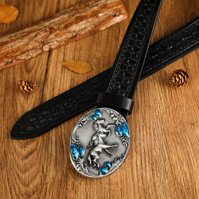 Men's Double Horses Faux Gemstone Leather Belt - Image 4
