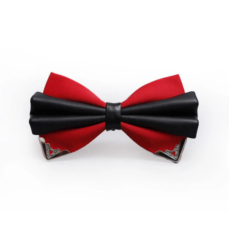 Men's Double Layer Faux Leather Golden Tipped Bow Tie - Image 10