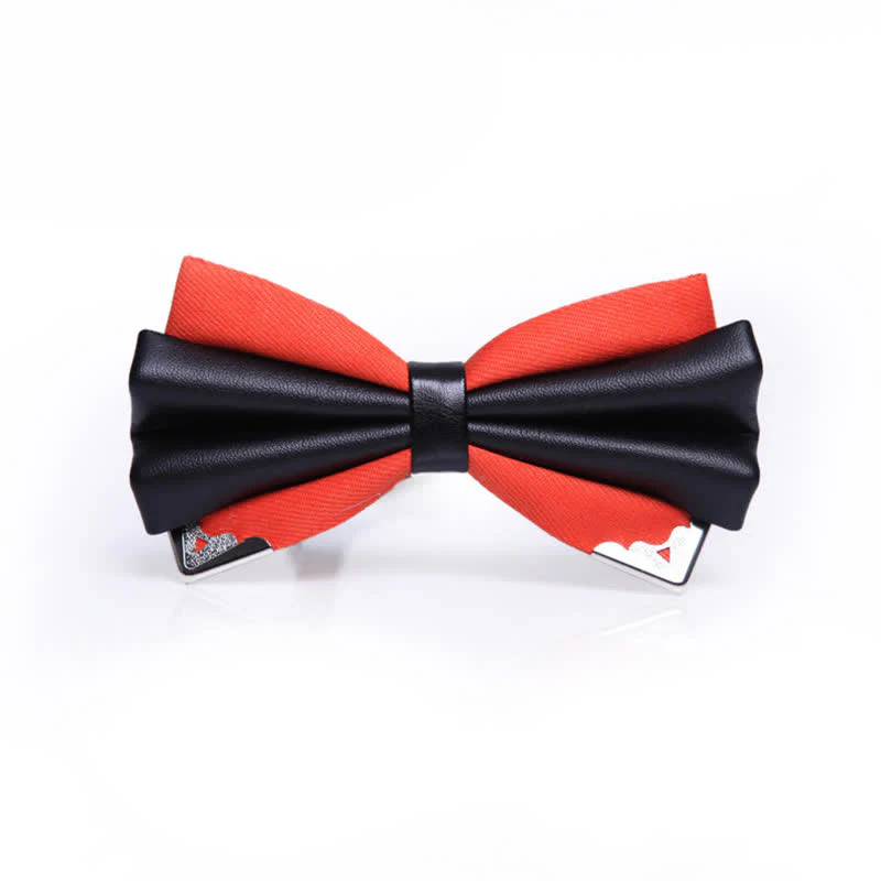Men's Double Layer Faux Leather Golden Tipped Bow Tie - Image 16