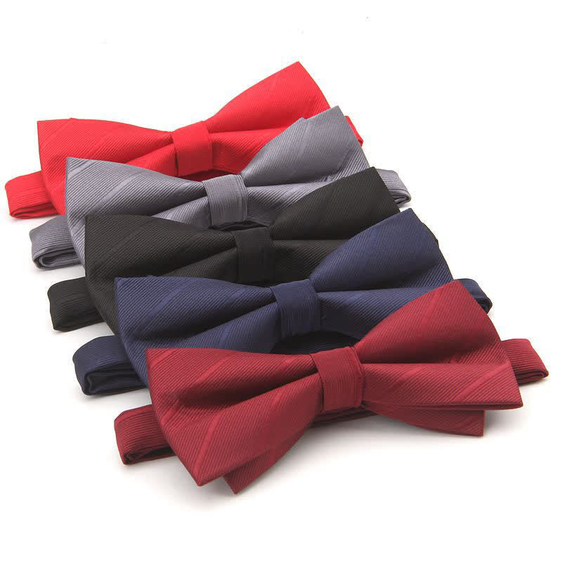 Men's Double-layer Plain Striped Bow Tie - Image 2