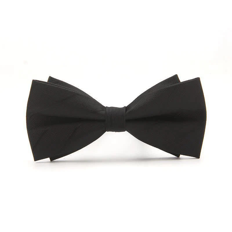 Men's Double-layer Plain Striped Bow Tie - Image 4