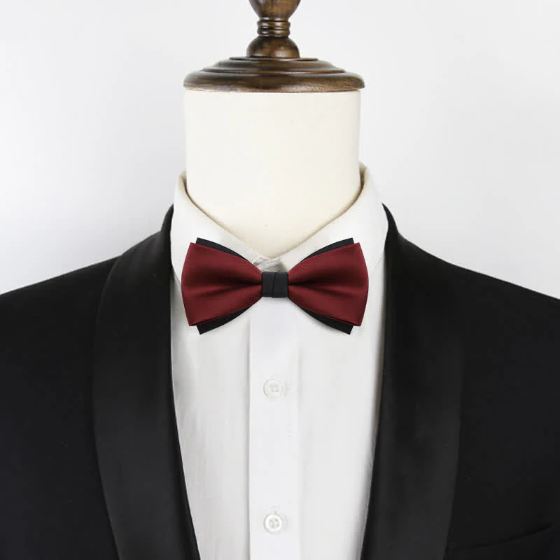 Men's Double-Layers Color Clash Bow Tie - Image 2